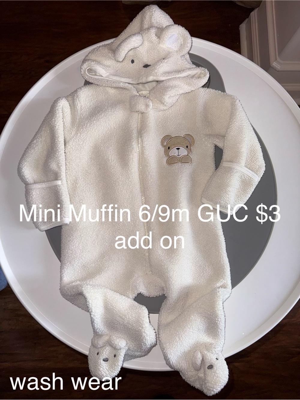 Mini Muffin Cream Teddy Hooded One-Piece Snowsuit Pram for Kids